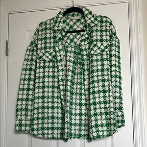 Chic Green and White Checkered Jacket